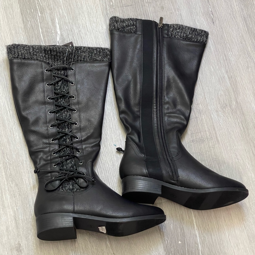 Torrid Black Sweater Criss-Cross Knee Boot Size 6.5 DOUBLE WIDE